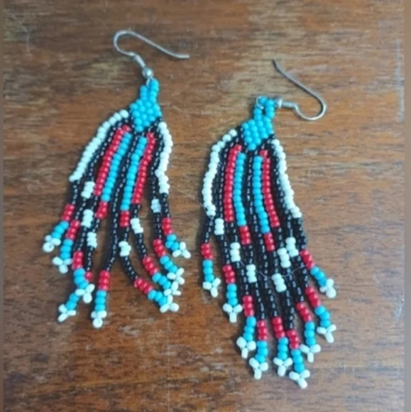 Beaded Necklace and Earrings Red & Turquoise - Picture 6 of 7